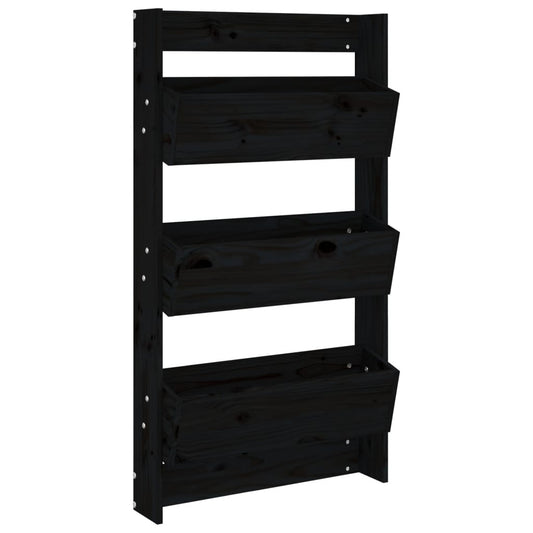 vidaXL Wall Planter 3-Tier 60x18.5x110 cm Black Solid Wood Pine