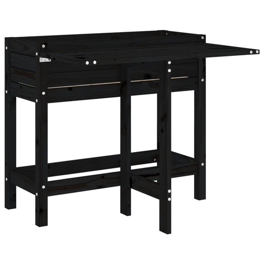 vidaXL Garden Planter with Folding Tabletop Black Solid Wood Pine