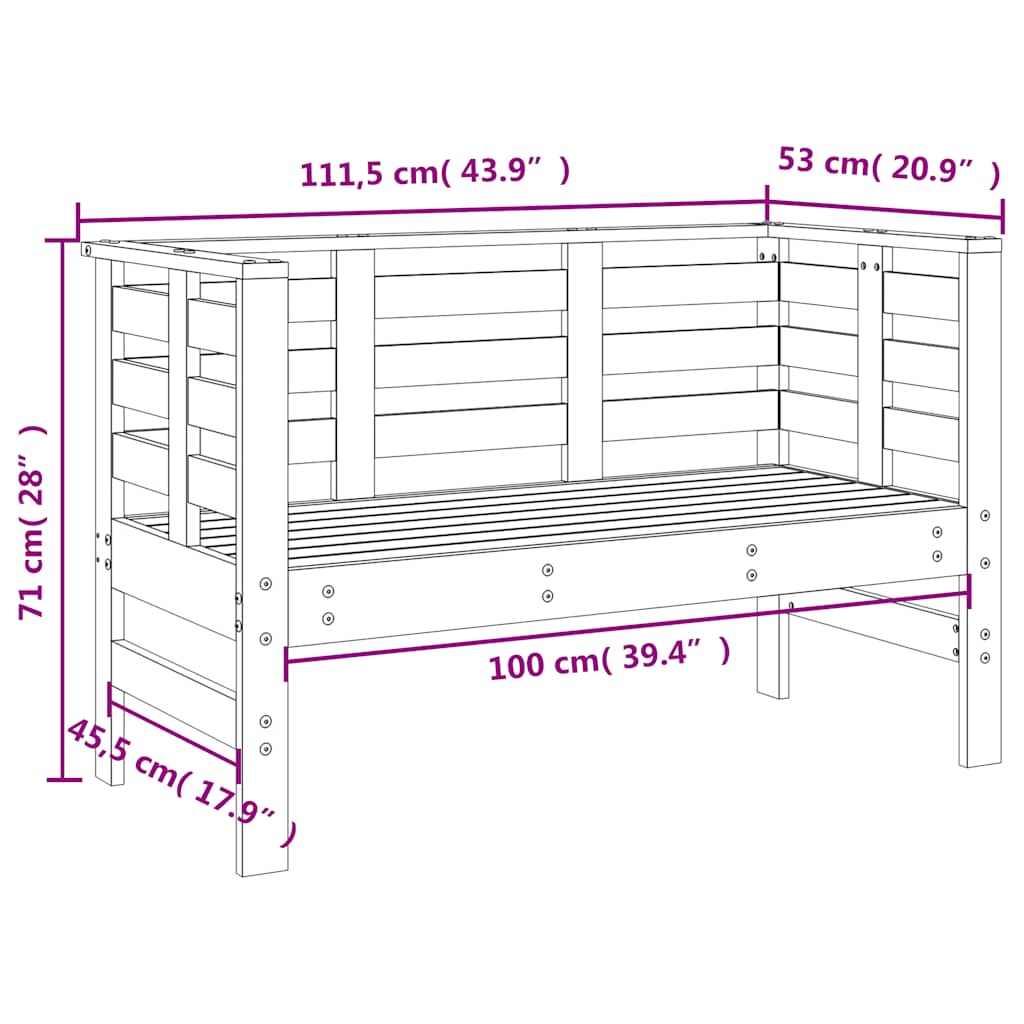 vidaXL Garden Bench Honey Brown 111,5x53x71 cm Solid Wood Pine