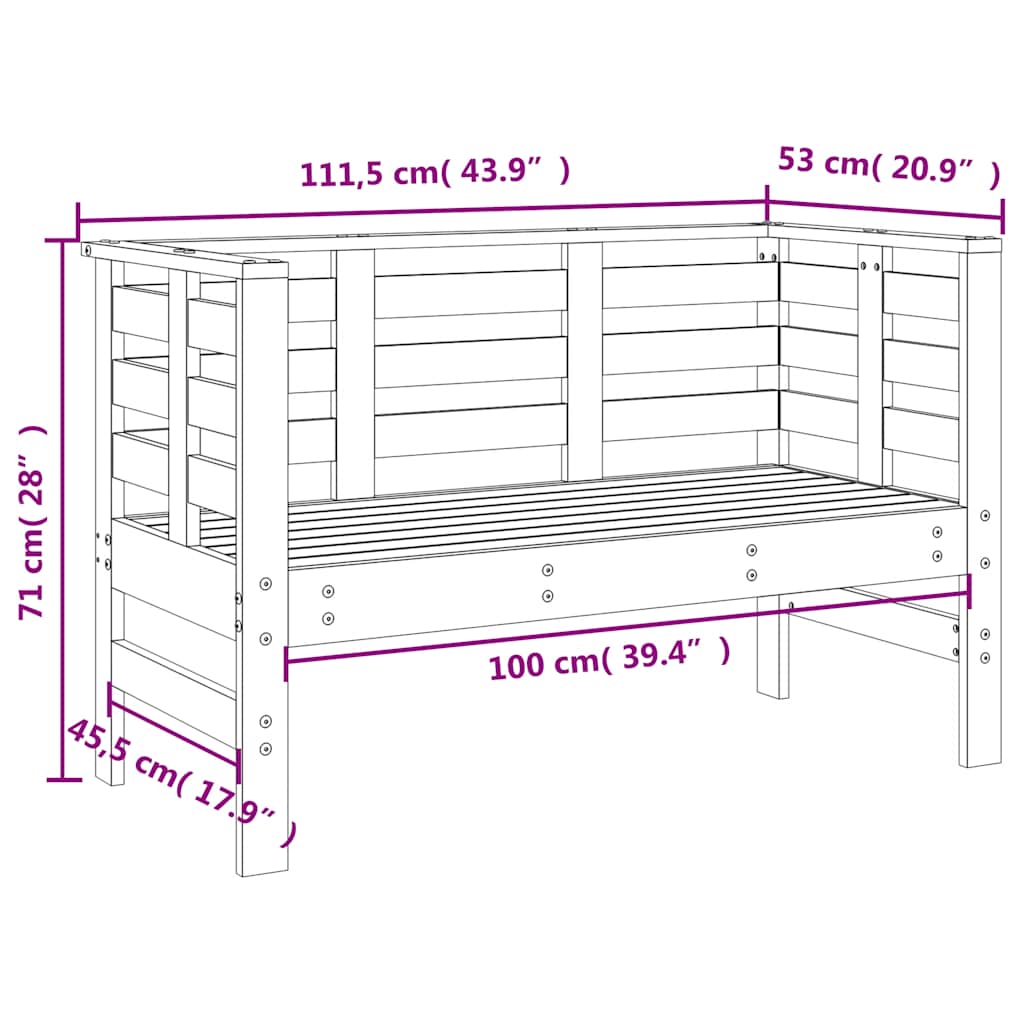 vidaXL Garden Bench Black 111,5x53x71 cm Solid Wood Pine
