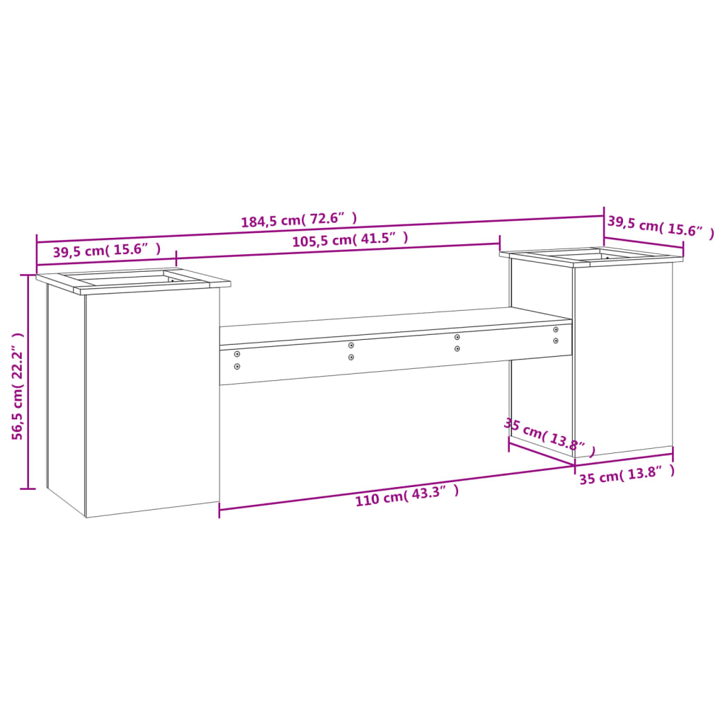vidaXL Planter Bench White 184,5x39,5x56,5 cm Solid Wood Pine