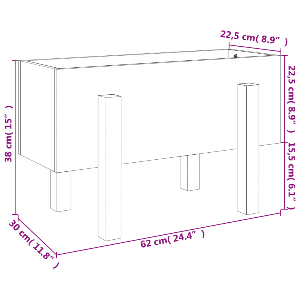 vidaXL Garden Planter White 62x30x38 cm Solid Wood Pine