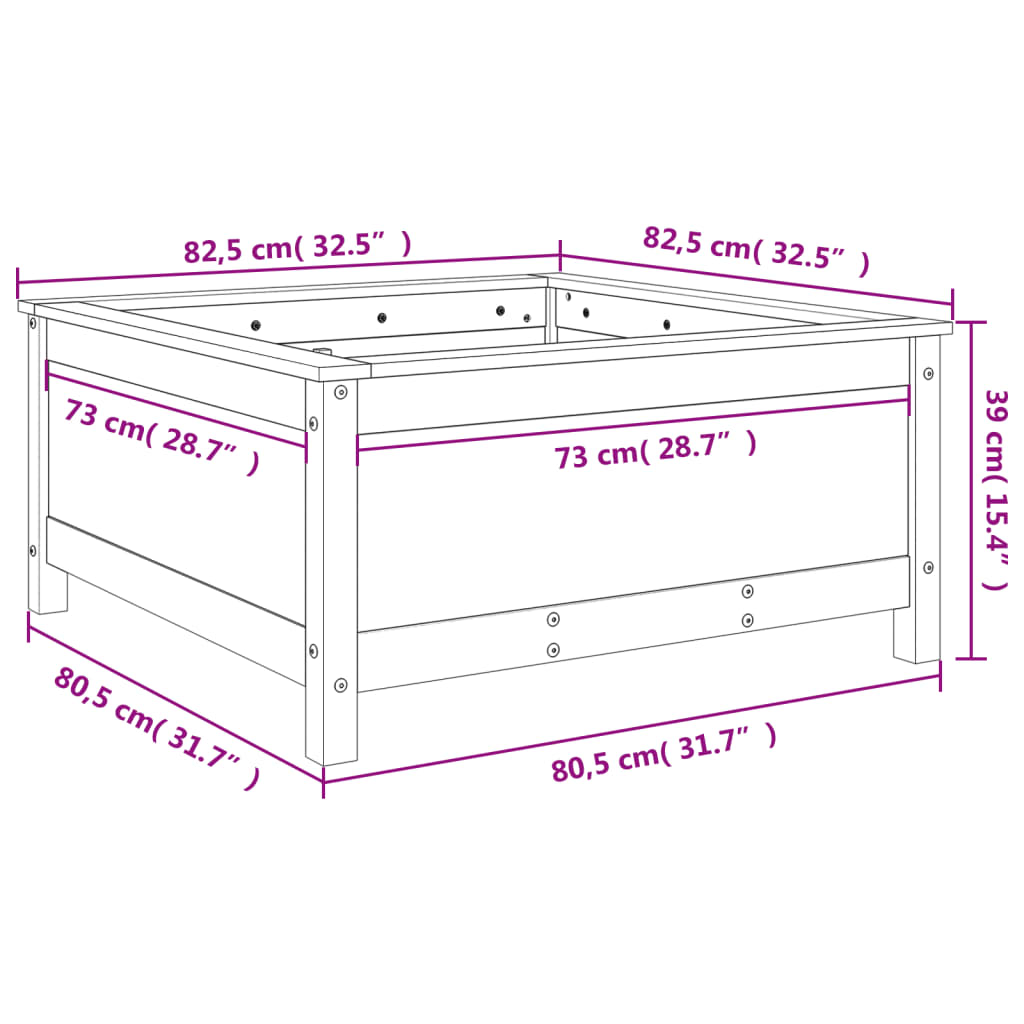 vidaXL Garden Planter White 82,5x82,5x39 cm Solid Wood Pine