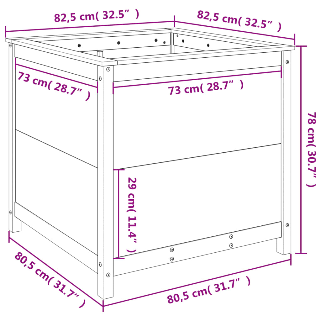 vidaXL Garden Planter White 82,5x82,5x78 cm Solid Wood Pine