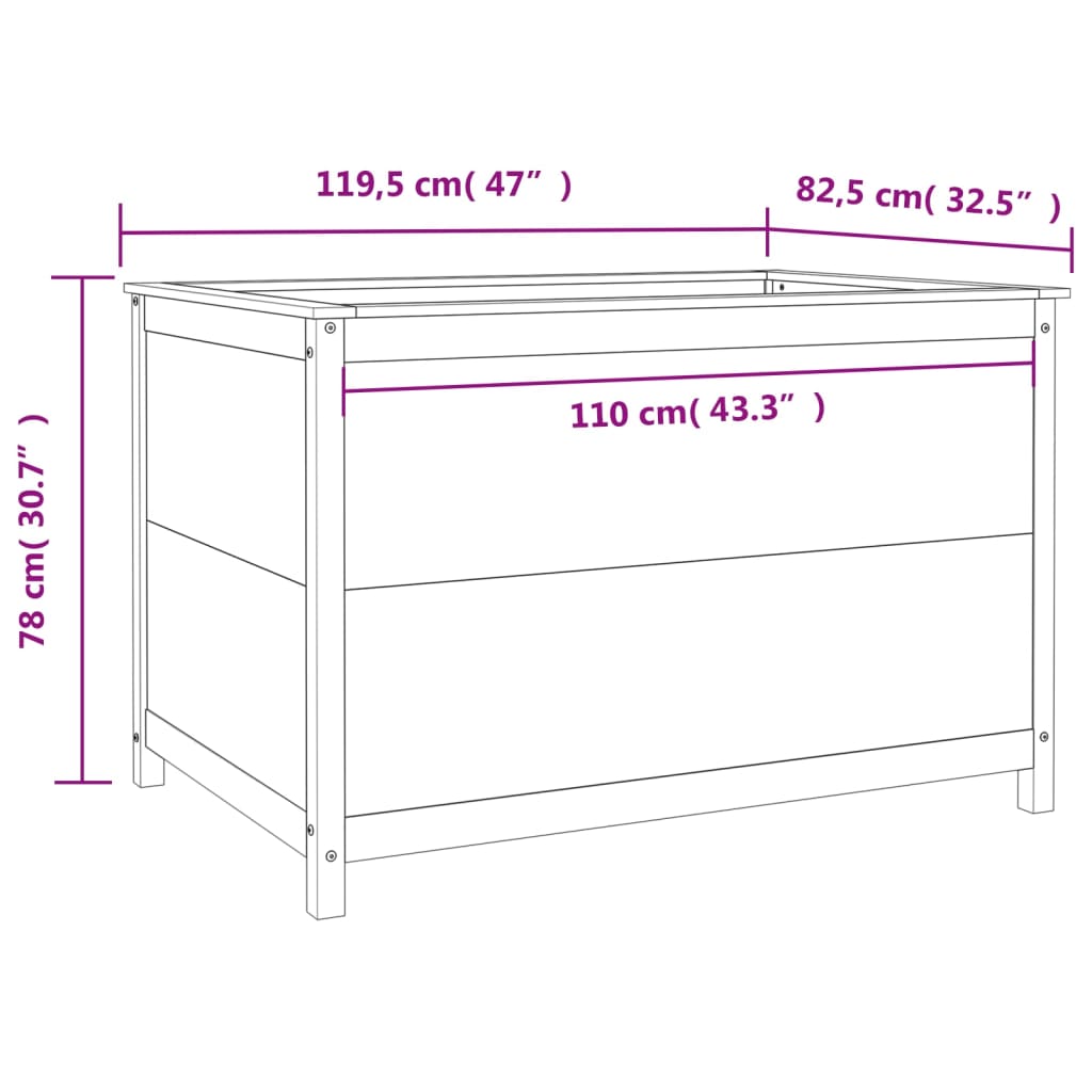 vidaXL Garden Raised Bed Black 119,5x82,5x78 cm Solid Wood Pine