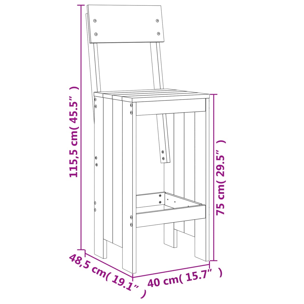 vidaXL Bar Stools 2 pcs White 40x48,5x115,5 cm Solid Wood Pine