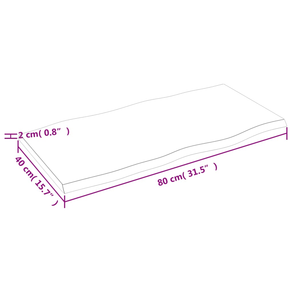 vidaXL Table Top 80x40x2 cm Untreated Solid Wood Oak Live Edge