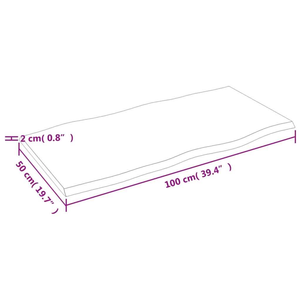vidaXL Table Top 100x50x2 cm Untreated Solid Wood Oak Live Edge