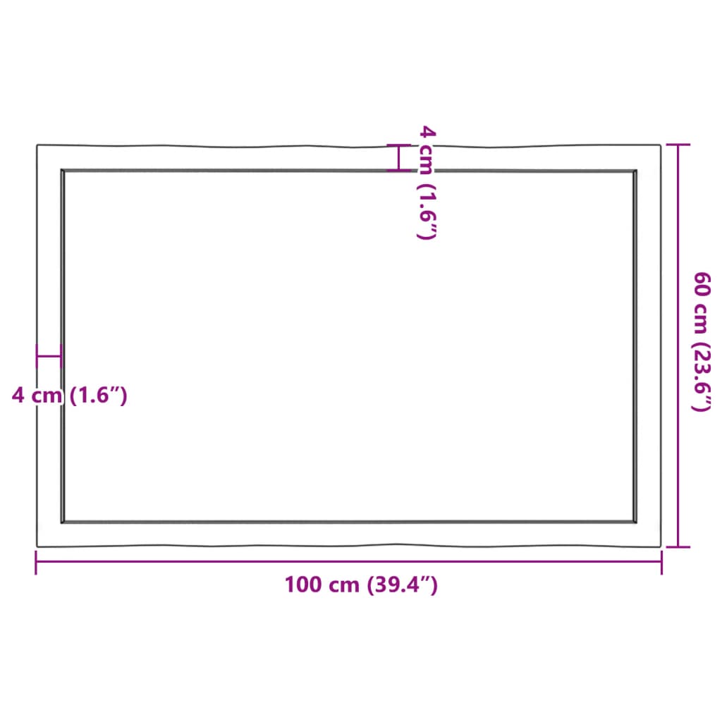 vidaXL Table Top 100x60x(2-4) cm Untreated Solid Wood Live Edge