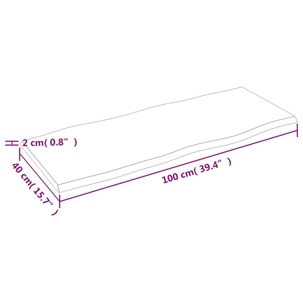 vidaXL Table Top Light Brown 100x40x2 cm Treated Live Edge