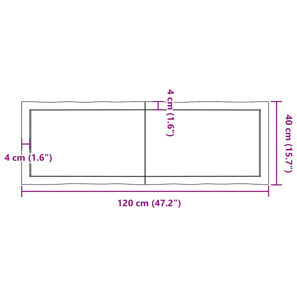 vidaXL Table Top Light Brown 120x40x(2-4)cm Treated Solid Wood Live Edge