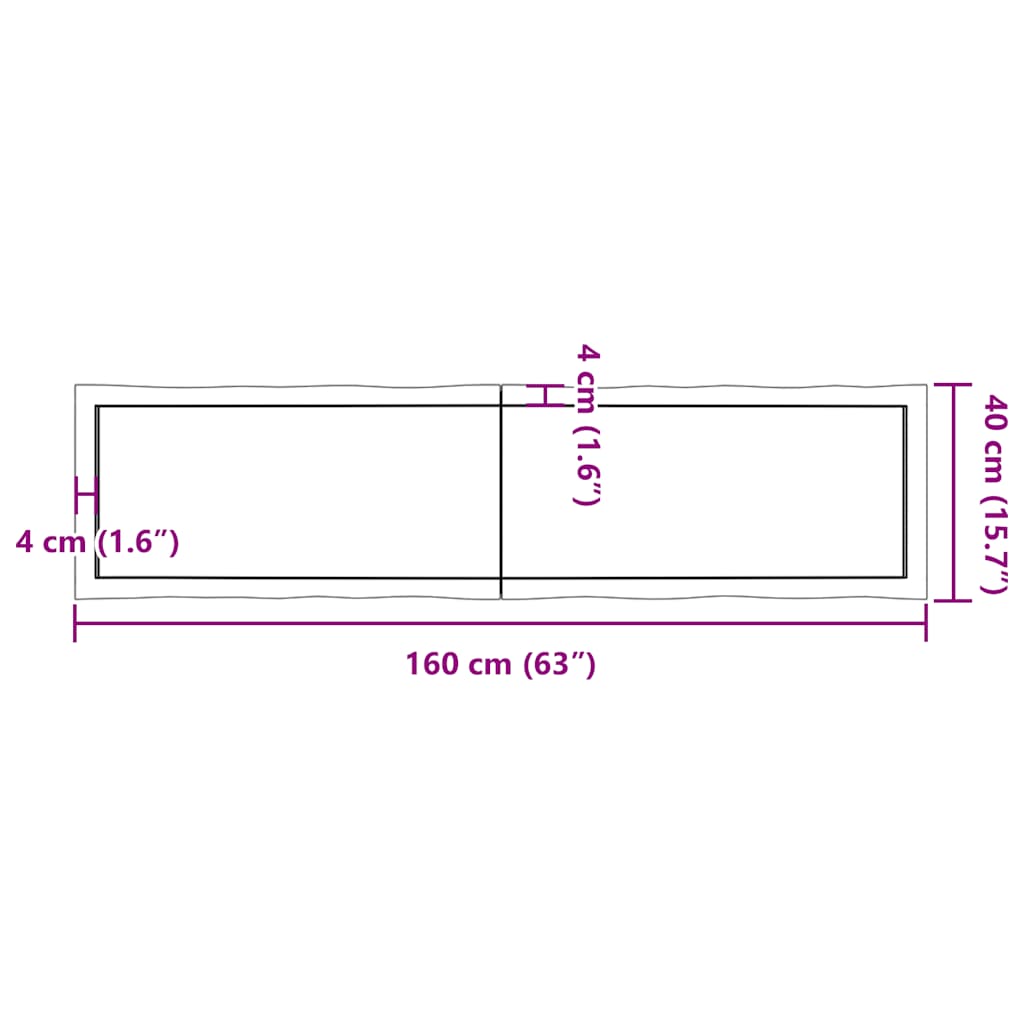 vidaXL Table Top Light Brown 160x40x(2-4)cm Treated Solid Wood Live Edge