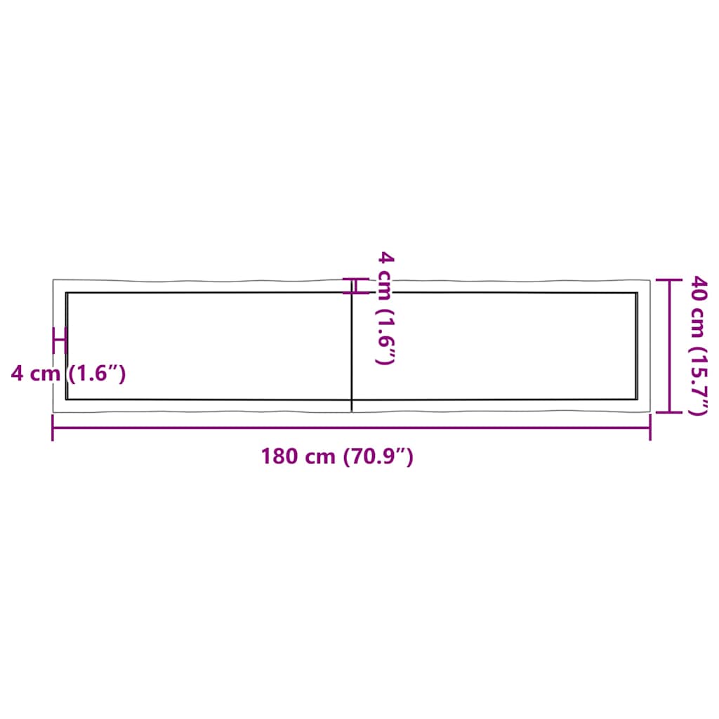 vidaXL Table Top Light Brown 180x40x(2-4) cm Live Edge