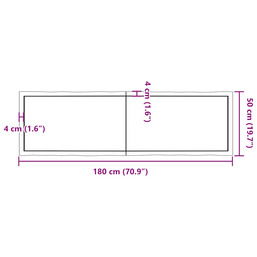vidaXL Table Top Light Brown 180x50x(2-4) cm Live Edge