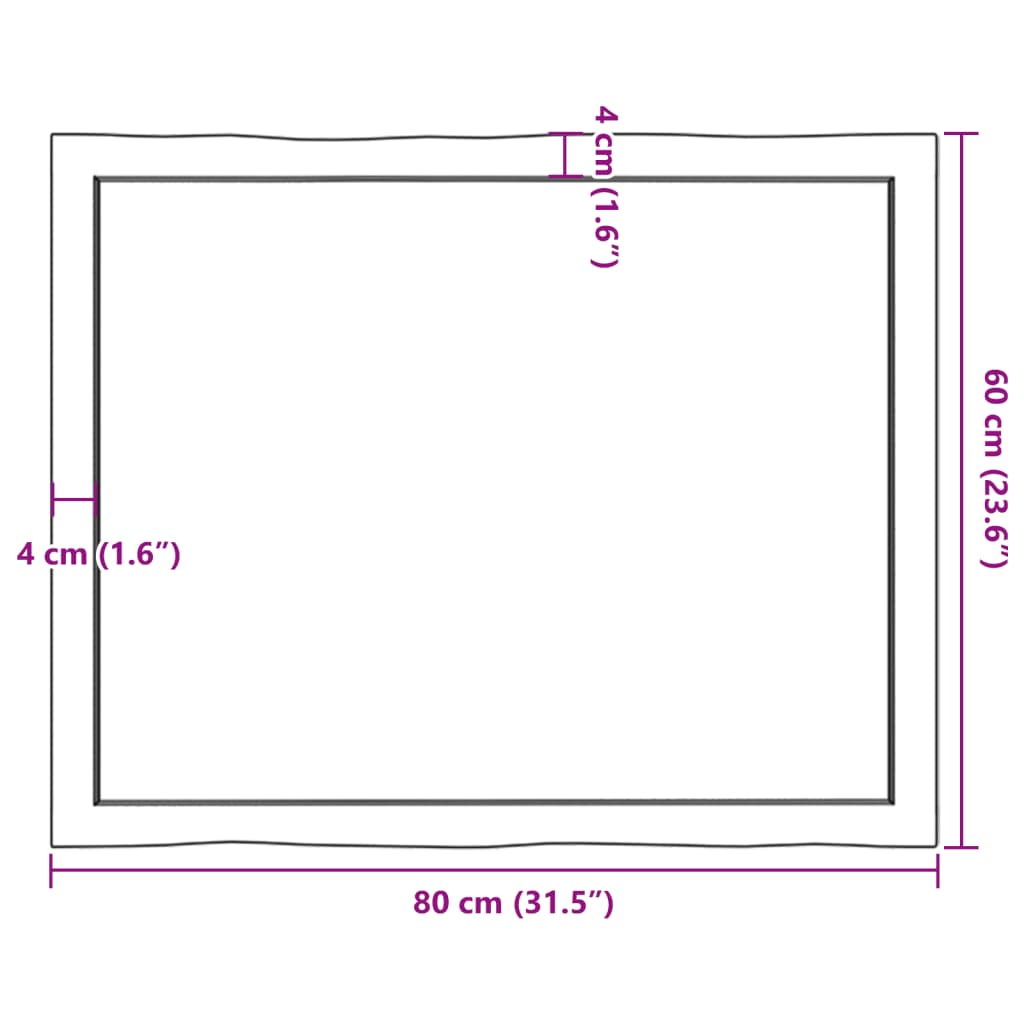 vidaXL Table Top Dark Brown 80x60x(2-4) cm Treated Solid Wood Live Edge