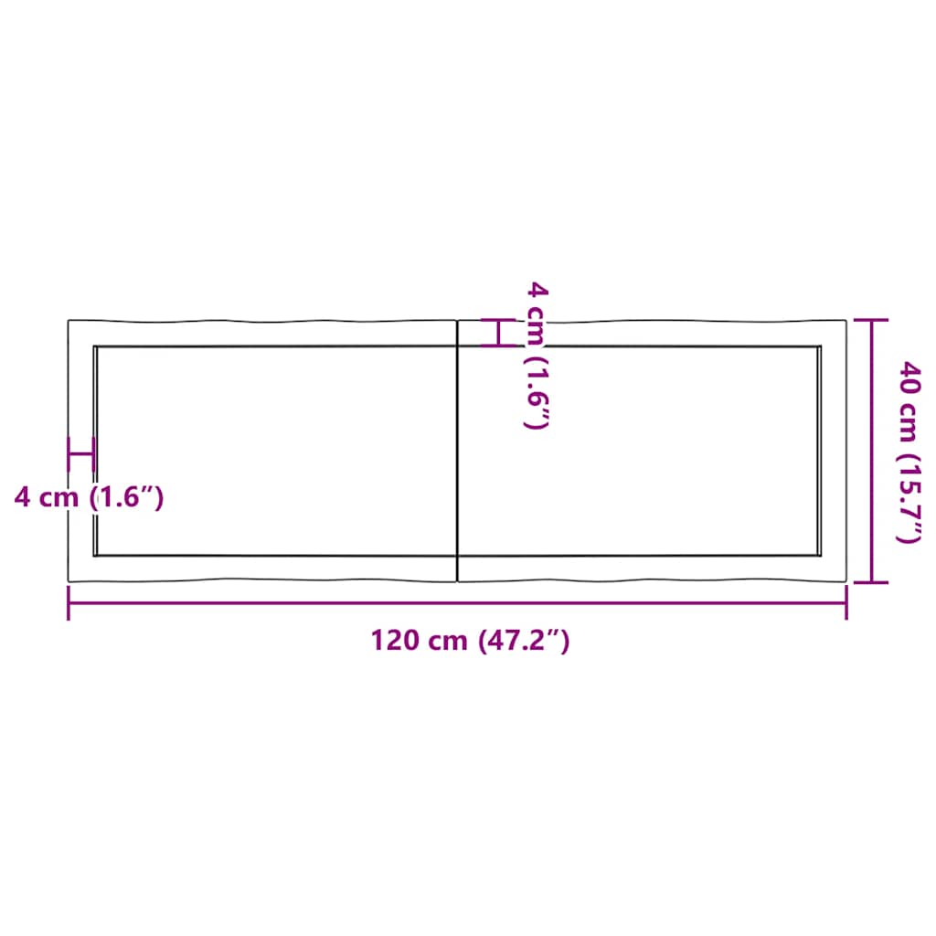 vidaXL Table Top Dark Brown 120x40x(2-6) cm Treated Solid Wood Live Edge