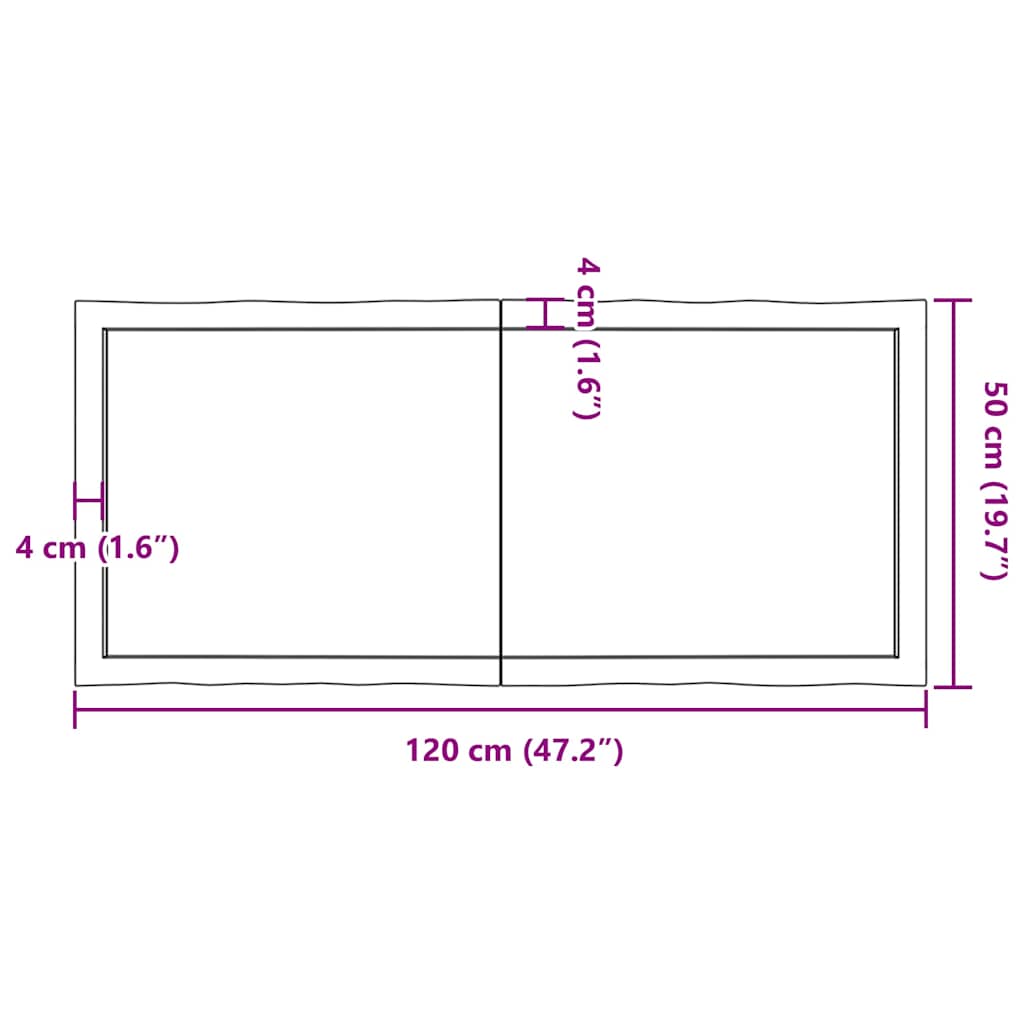 vidaXL Table Top Dark Brown 120x50x(2-6) cm Treated Solid Wood Live Edge