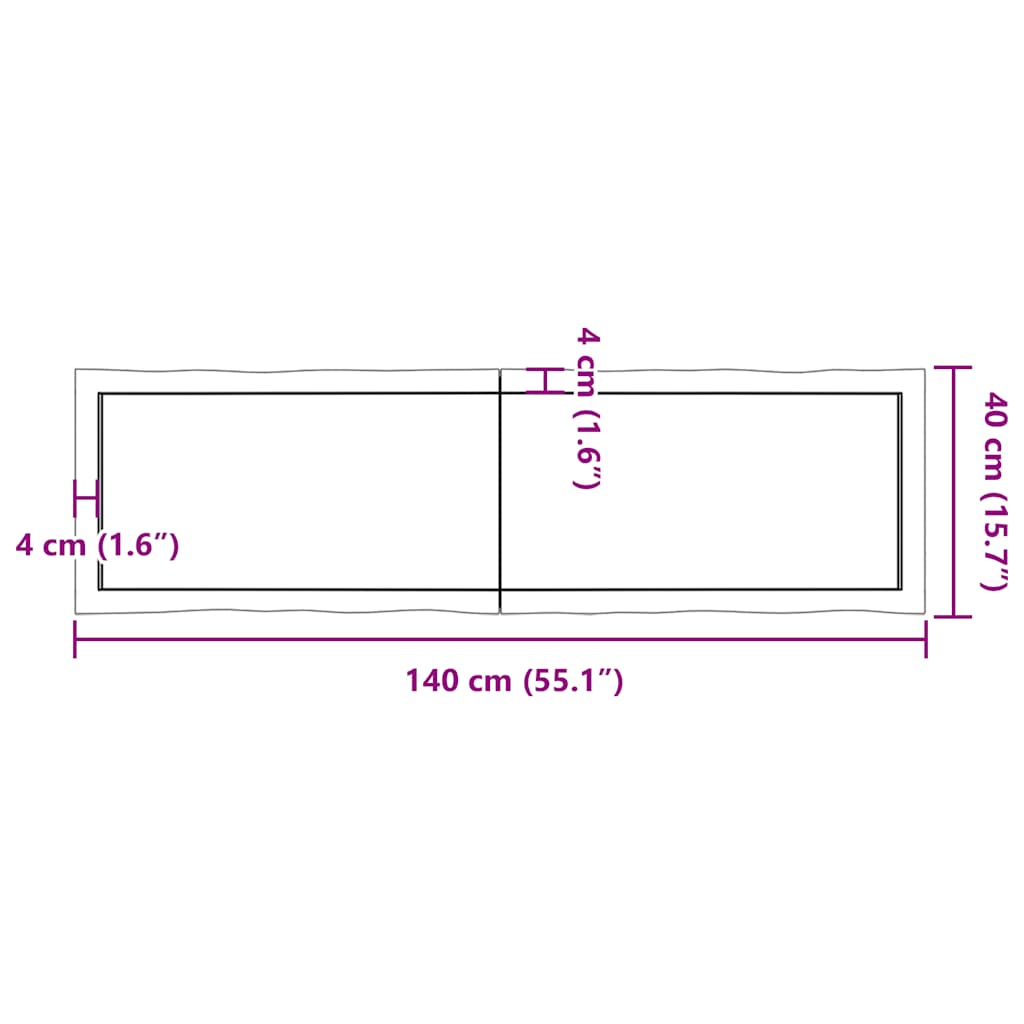 vidaXL Table Top Dark Brown 140x40x(2-4) cm Treated Solid Wood Live Edge