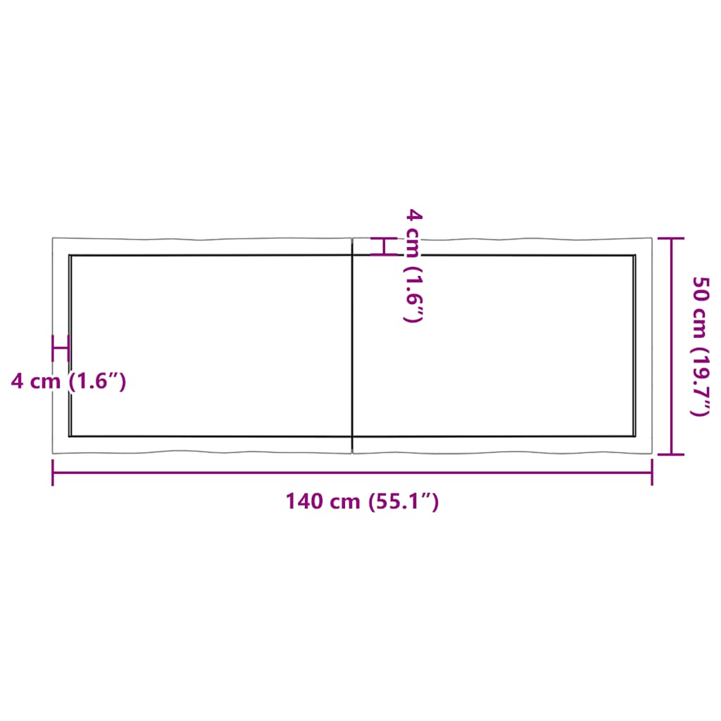 vidaXL Table Top Dark Brown 140x50x(2-4) cm Live Edge