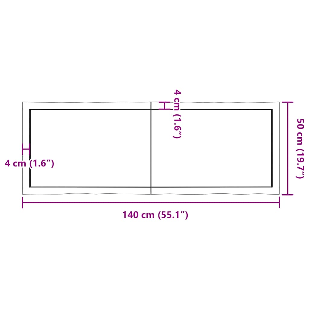 vidaXL Table Top Dark Brown 140x50x(2-6) cm Treated Solid Wood Live Edge