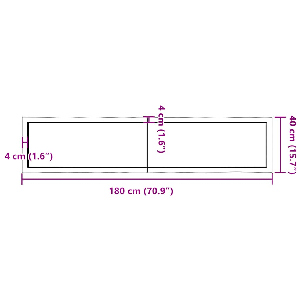 vidaXL Table Top Dark Brown 180x40x(2-6) cm Treated Solid Wood Live Edge