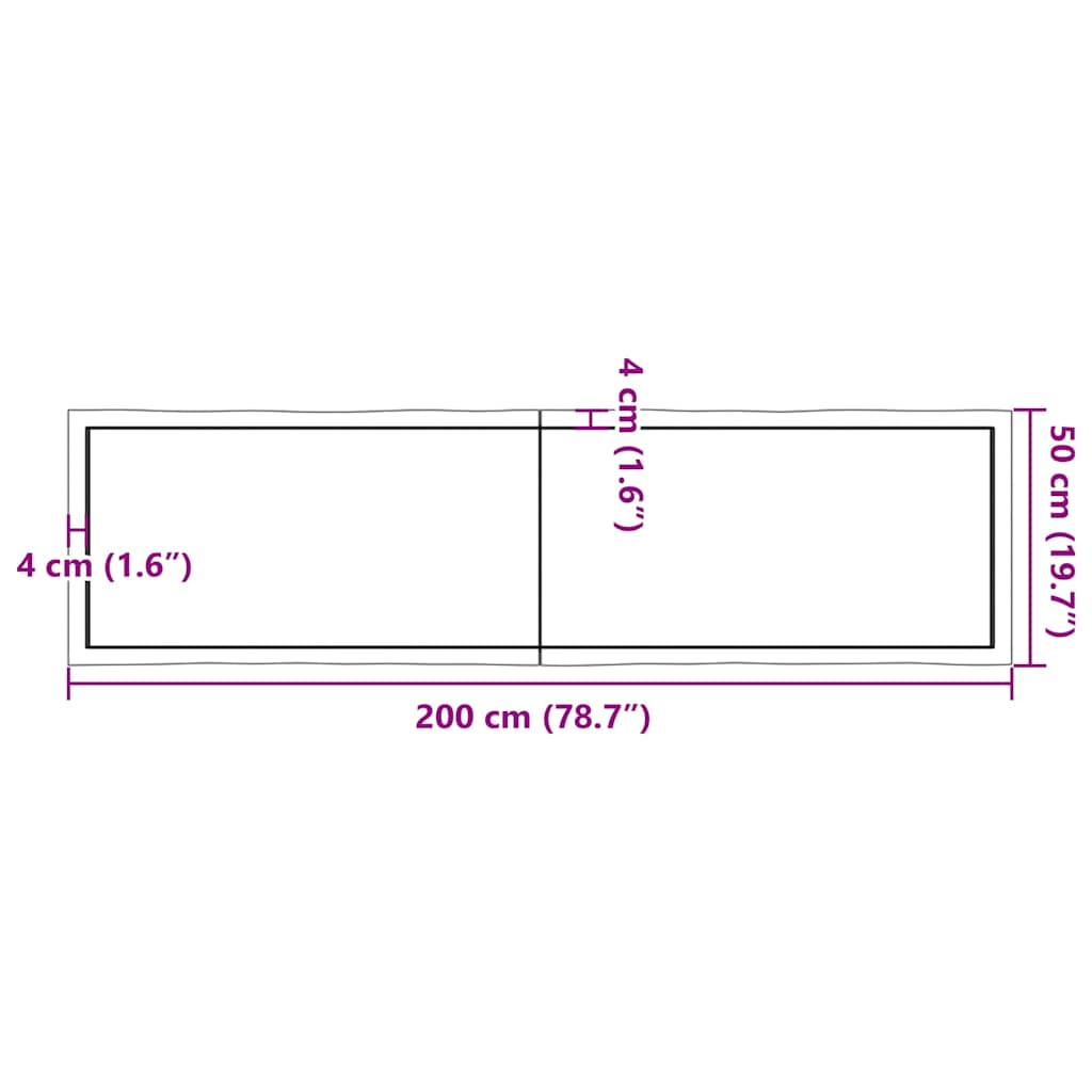 vidaXL Table Top Dark Brown 200x50x(2-6) cm Treated Solid Wood Live Edge