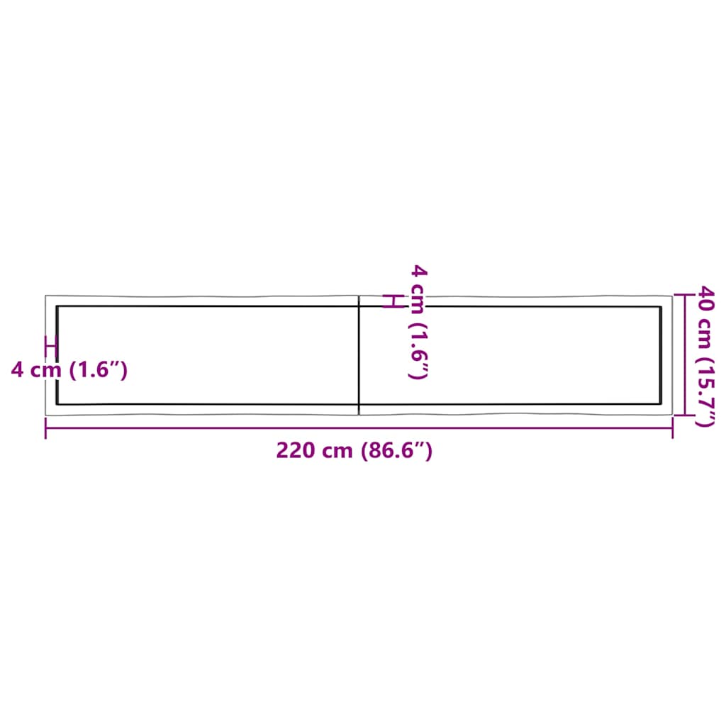 vidaXL Table Top Dark Brown 220x40x(2-6) cm Treated Solid Wood Live Edge