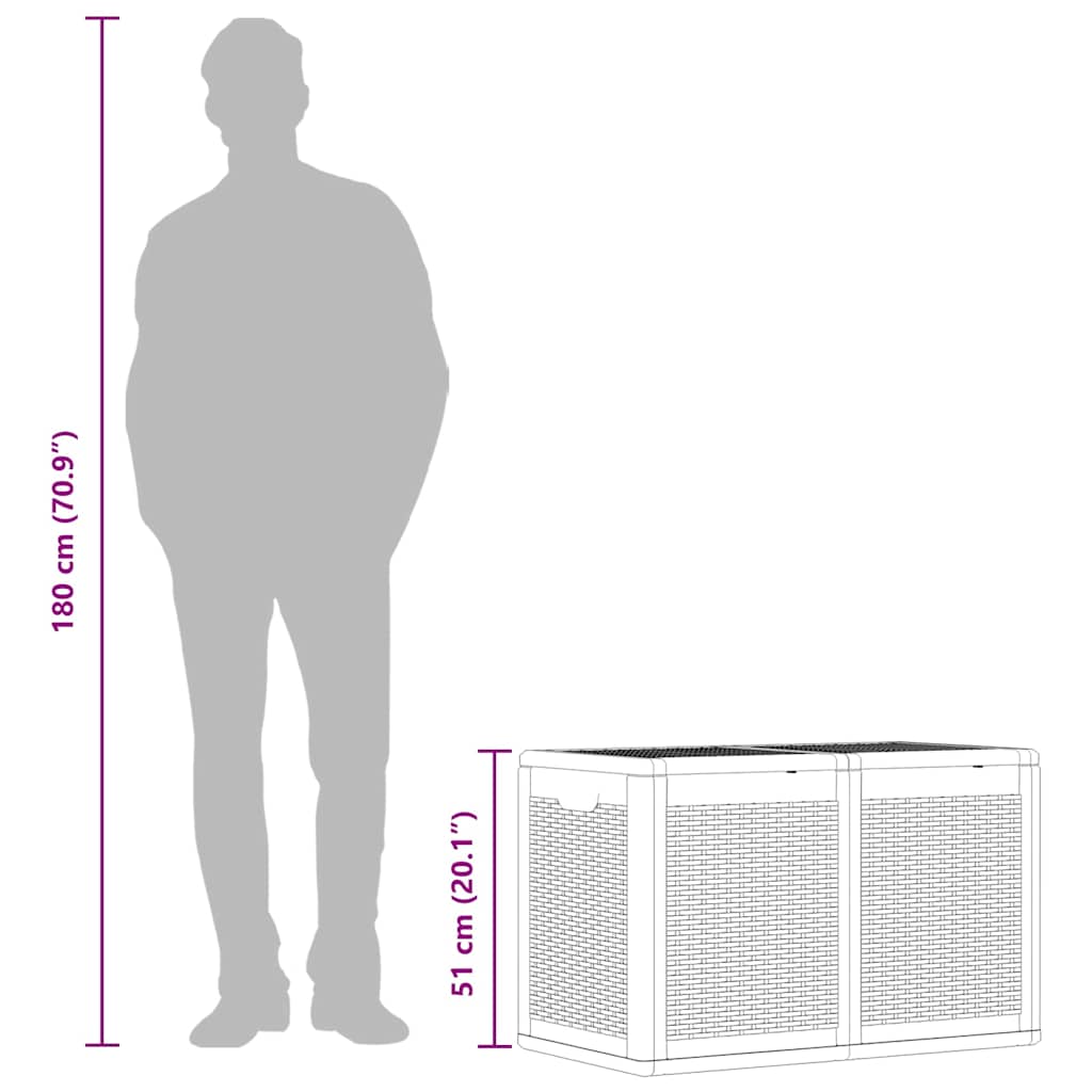 vidaXL Garden Storage Box Grey PP Rattan 180 L