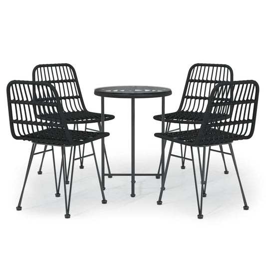 vidaXL 5 Piece Garden Dining Set Black Poly Rattan