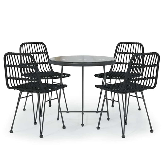 vidaXL 5 Piece Garden Dining Set Black Poly Rattan