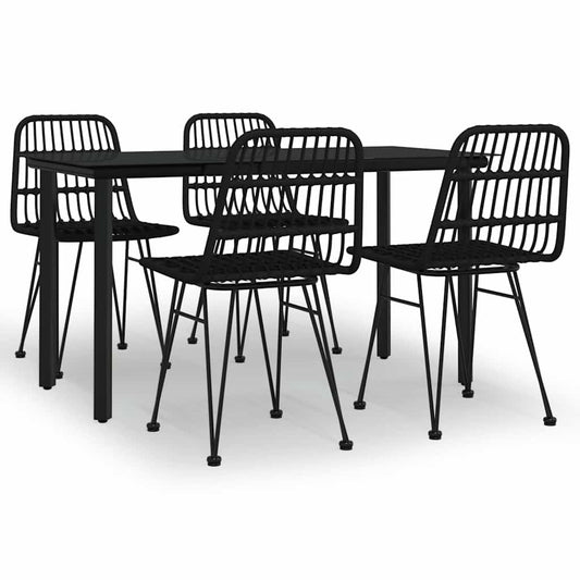vidaXL 5 Piece Garden Dining Set Black Poly Rattan