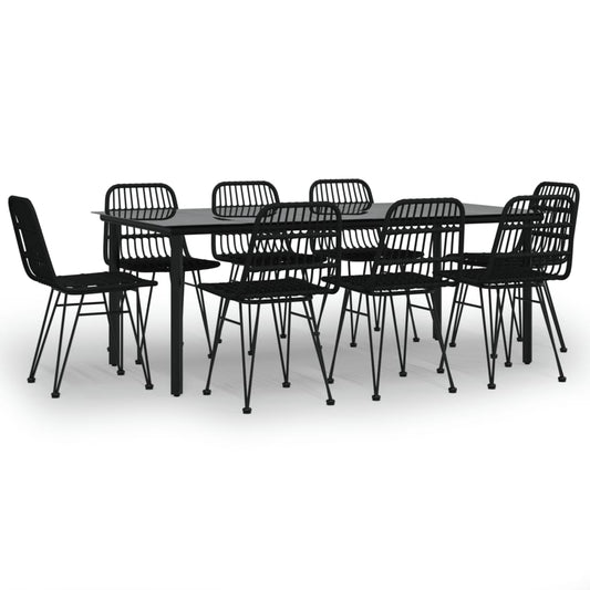 vidaXL 9 Piece Garden Dining Set Black Poly Rattan