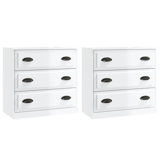 vidaXL Sideboard | Set of 2 | High Gloss White | Engineered Wood | Medium