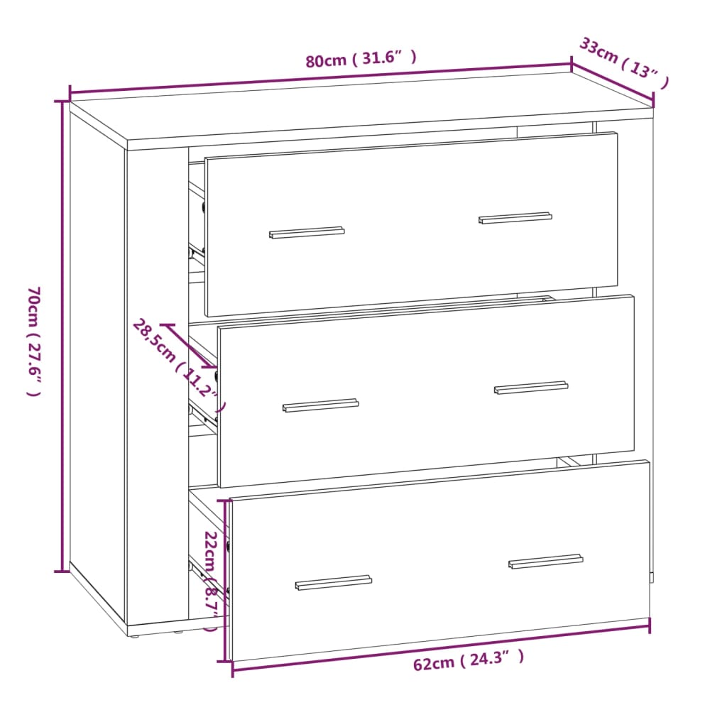 vidaXL Highboard Grey Sonoma Engineered Wood