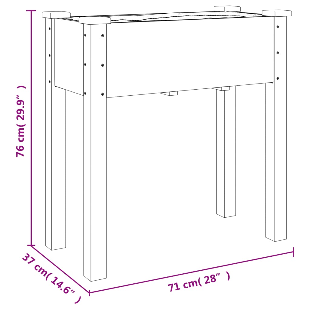 vidaXL Planter with Liner 71x37x76 cm Solid Wood Fir