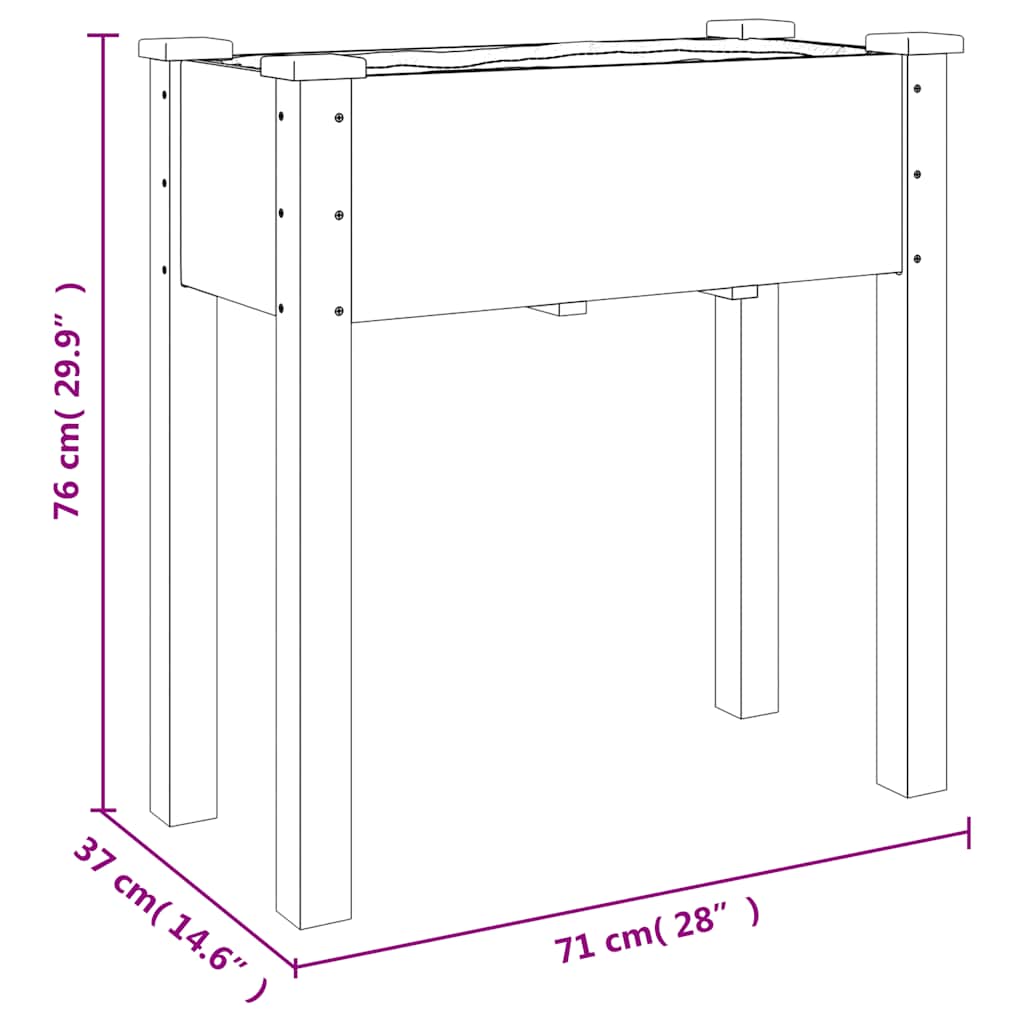 vidaXL Planter with Liner Brown 71x37x76 cm Solid Wood Fir
