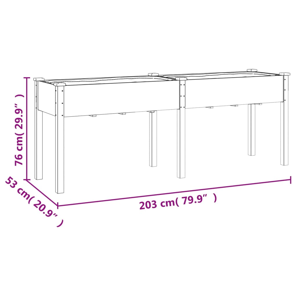 vidaXL Planter with Liner Brown 203x53x76 cm Solid Wood Fir