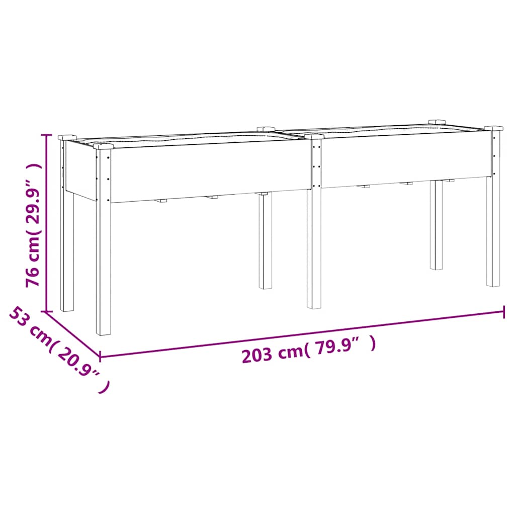 vidaXL Planter with Liner Grey 203x53x76 cm Solid Wood Fir