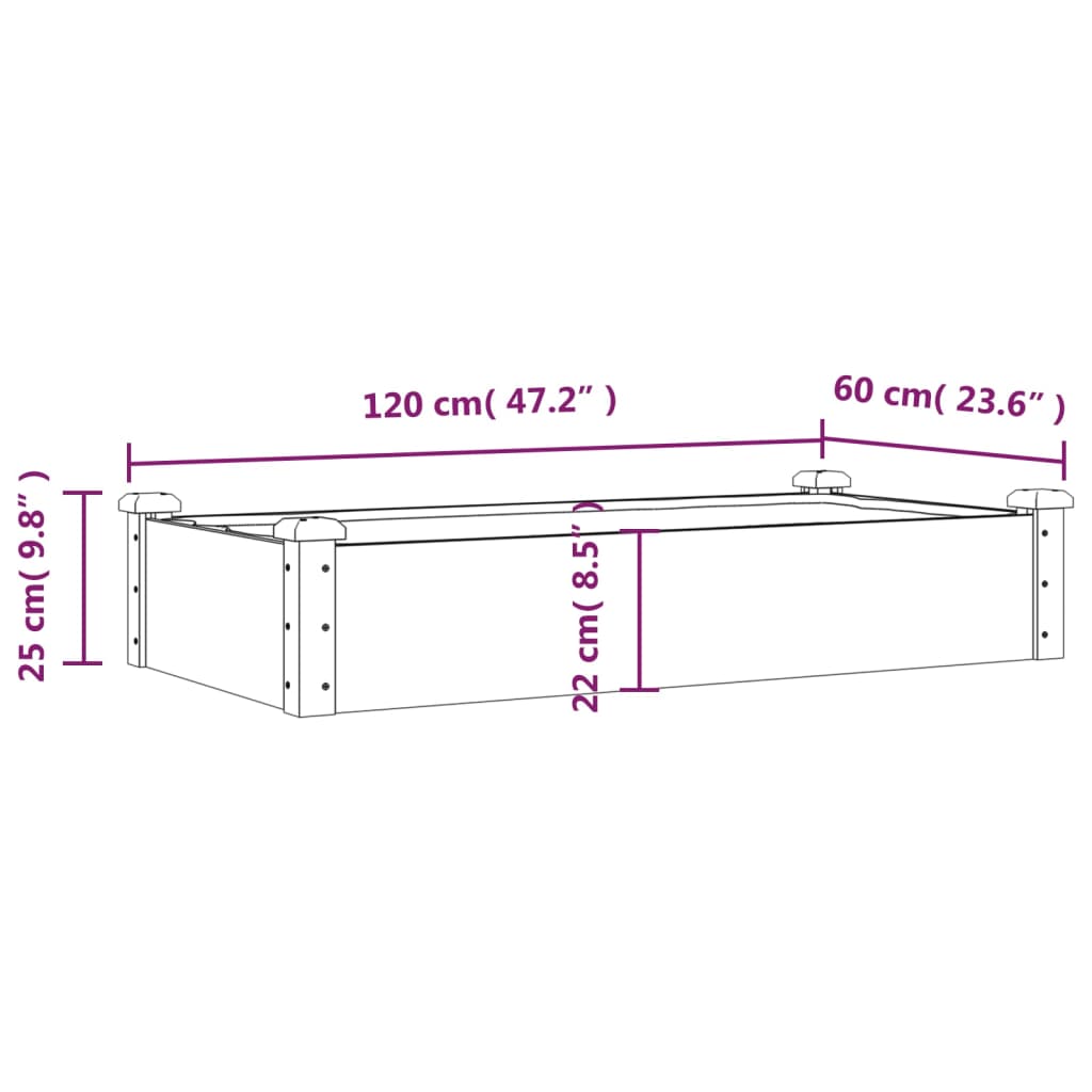 vidaXL Garden Raised Bed with Liner Brown 120x60x25 cm Solid Wood Fir