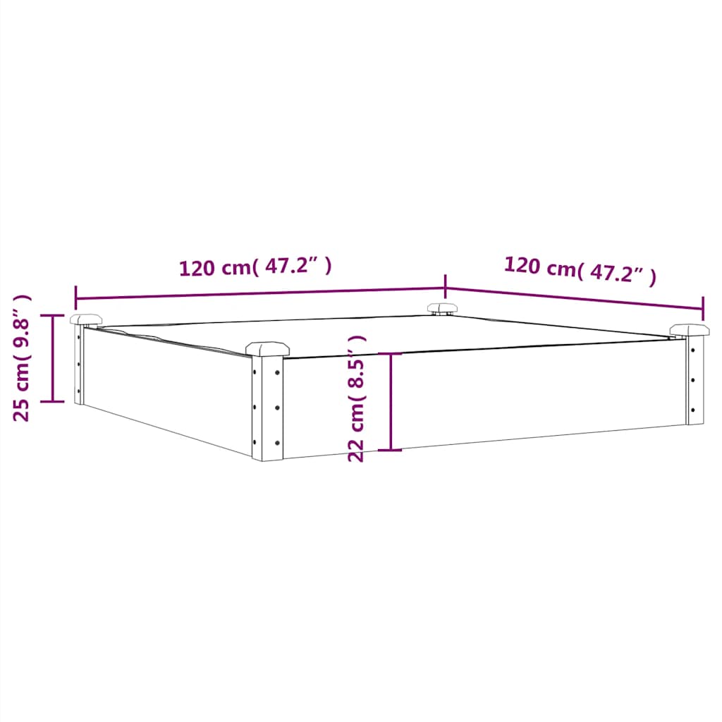 vidaXL Garden Raised Bed with Liner 120x120x25 cm Solid Wood Fir