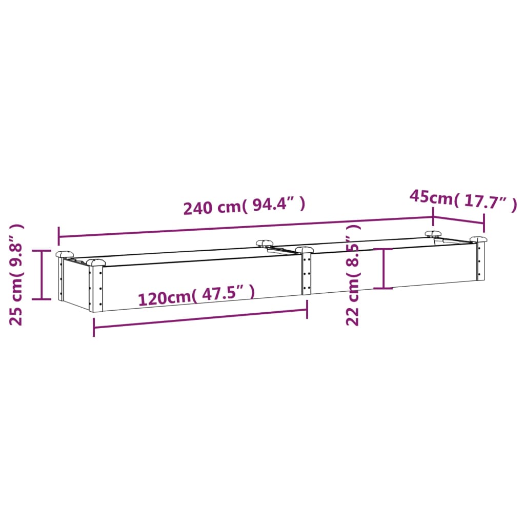 vidaXL Garden Raised Bed with Liner Grey 240x45x25 cm Solid Wood Fir