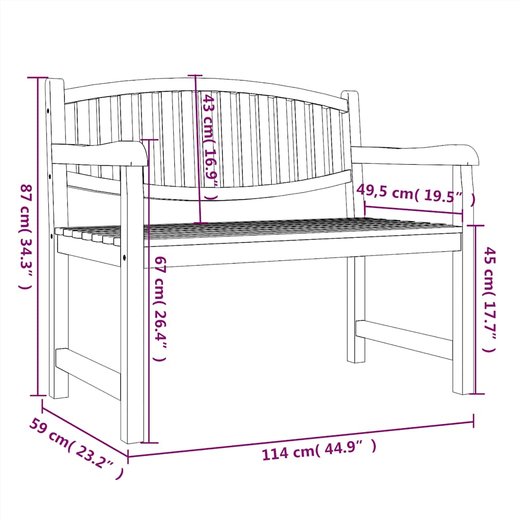 vidaXL Garden Bench 114x59x87 cm Solid Teak Wood