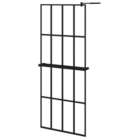 vidaXL Walk-in Shower Wall with Shelf Black 80x195 cm