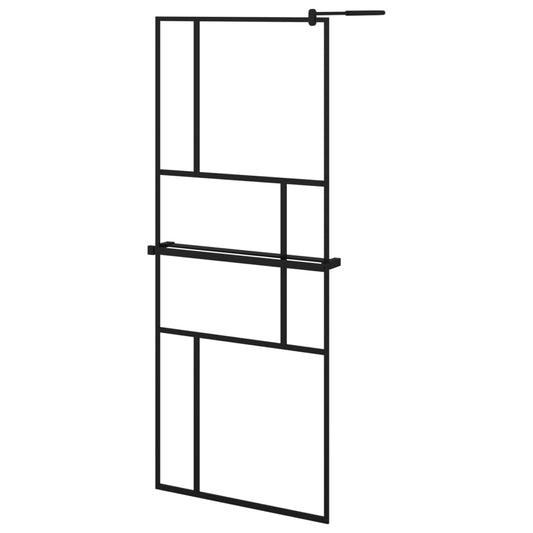 vidaXL Walk-in Shower Wall with Shelf Black 80x195 cm