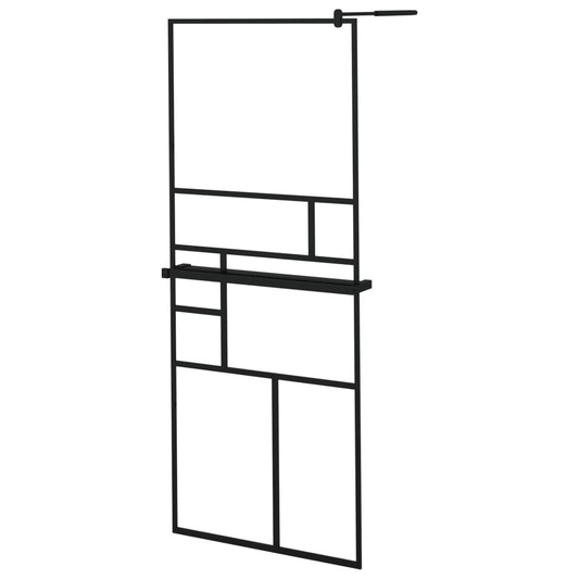 vidaXL Walk-in Shower Wall with Shelf Black 80x195 cm