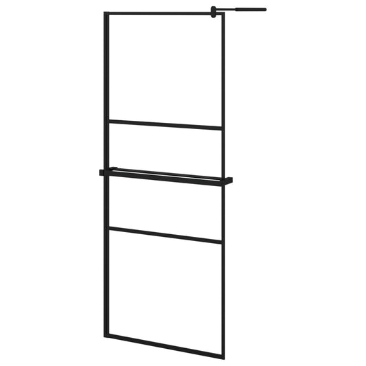 vidaXL Walk-in Shower Wall with Shelf Black 80x195 cm