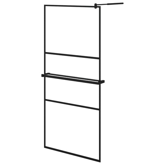 vidaXL Walk-in Shower Wall with Shelf Black 90x195 cm