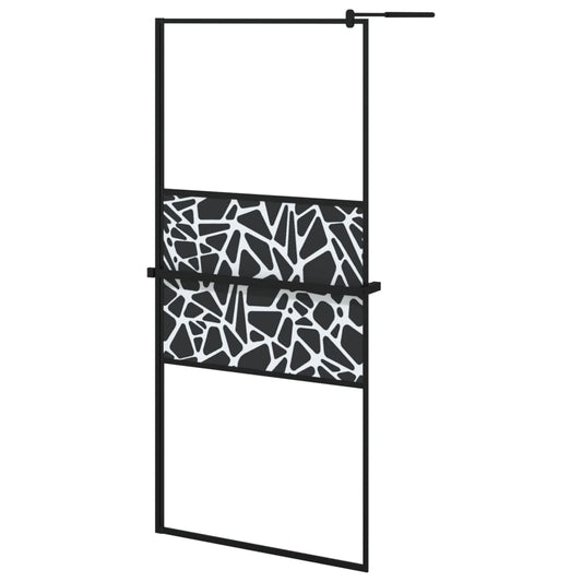 vidaXL Walk-in Shower Wall with Shelf Black 90x195 cm