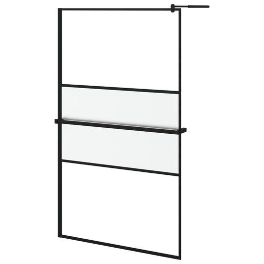 vidaXL Walk-in Shower Wall with Shelf Black 115x195 cm