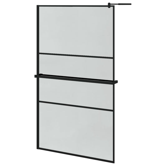 vidaXL Walk-in Shower Wall with Shelf Black 115x195 cm
